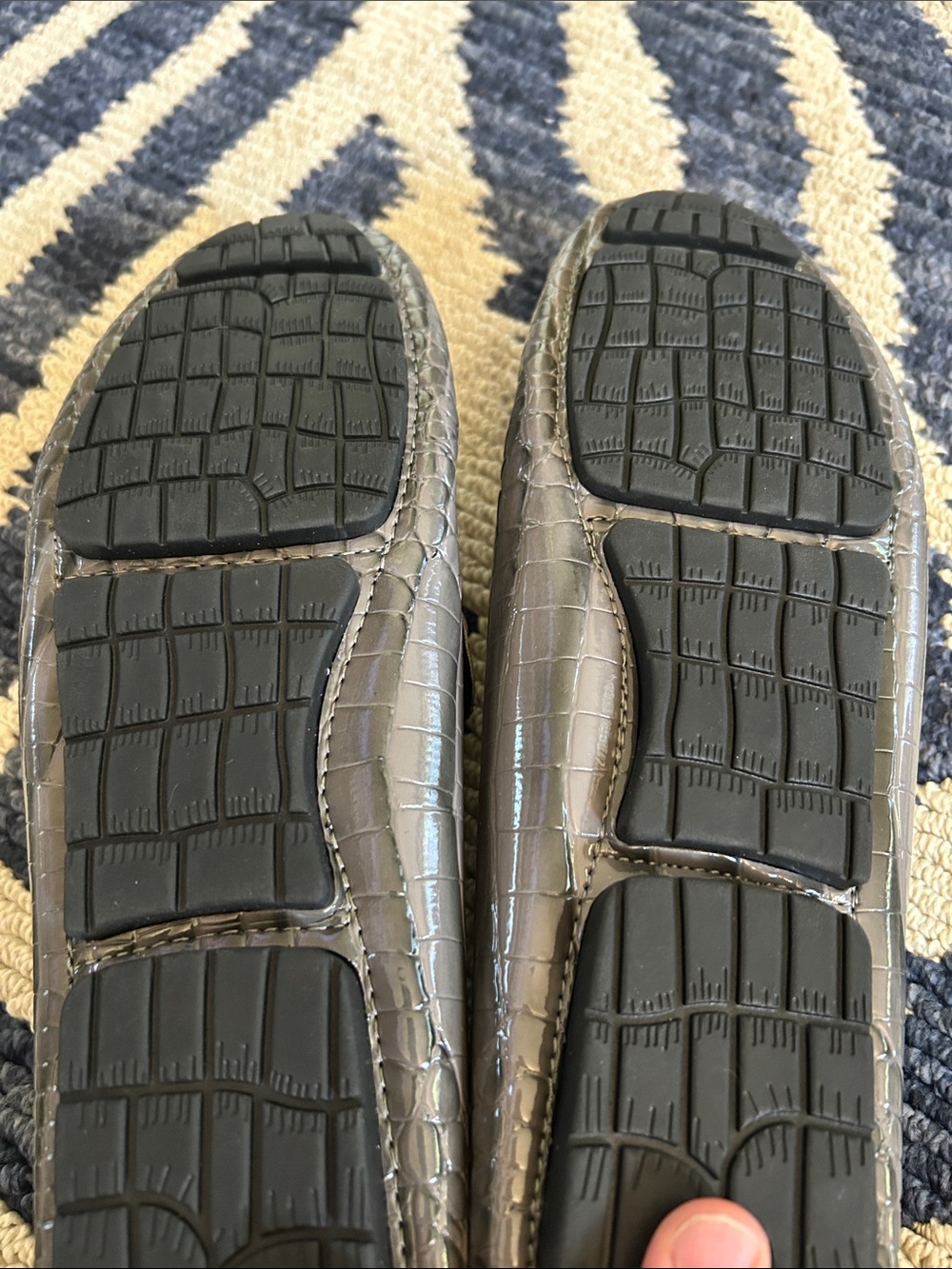 Black Croc-Embossed Slip-On Loafers with Gold Chain Accent - Picture 3 of 3